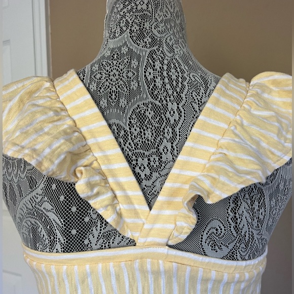 Yellow and White Stripe Ruffle Shoulder Tank - Picture 3 of 4